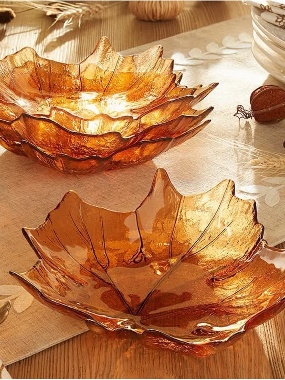 Princess House Amber Leaf Glass Serving Bowls